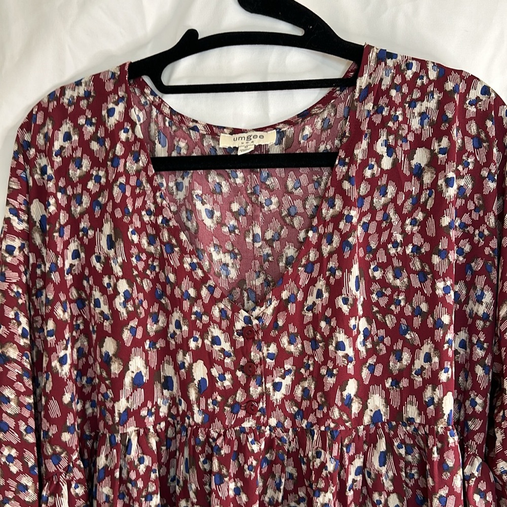 Umgee Maroon and Blue Floral Midi Dress